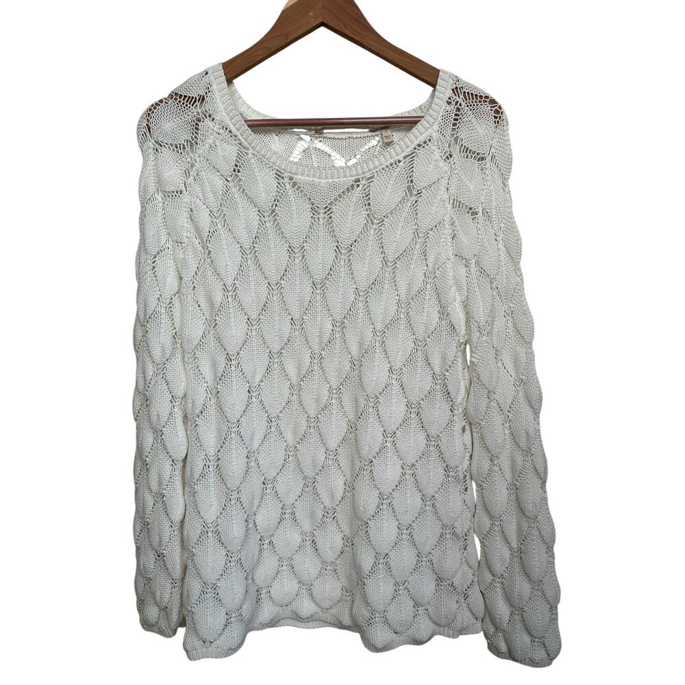 Soft Surroundings Women’s 100% Cotton Scalloped Knit Pullover Sweater Size Sm